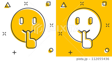 Quiet icon in comic style. Silence cartoon vector illustration on isolated background. Hush splash effect sign business concept. 112055436