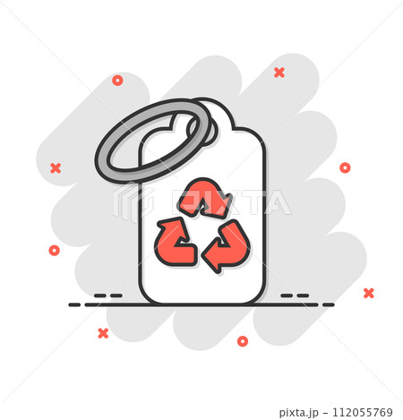 Price tag icon in comic style. Bio recycle cartoon vector illustration on white isolated background. Ecology splash effect sign business concept. 112055769