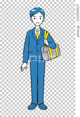High school boy wearing a uniform and holding a school bag (simple) 112056027