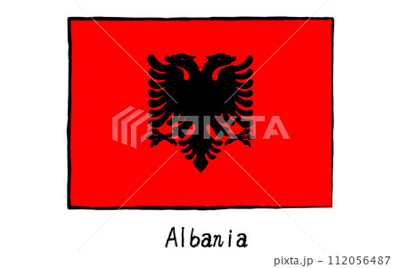 アナログ手描き風　世界の国旗、アルバニア 112056487