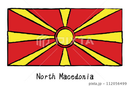 アナログ手描き風　世界の国旗、北マケドニア 112056499