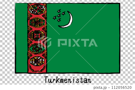 Analog hand-drawn style flags of the world, Turkmenistan 112056520