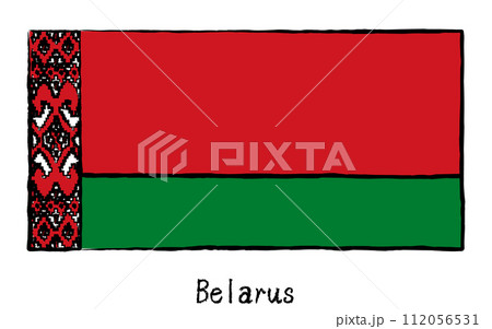 アナログ手描き風　世界の国旗、ベラルーシ 112056531