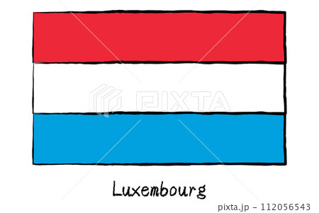 アナログ手描き風　世界の国旗、ルクセンブルク 112056543
