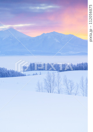 霧氷する千望峠 冬の北海道上富良野観光 霧氷する千望峠 冬の北海道上富良野観光 112056875