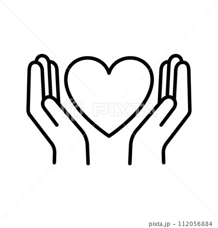 Heart palms icon. Heart saving hands love charity. Healthcare hands holding heart. 112056884