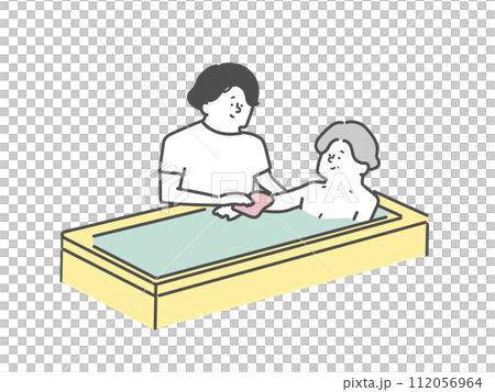 高齢女性の入浴介助をする女性介護士 112056964