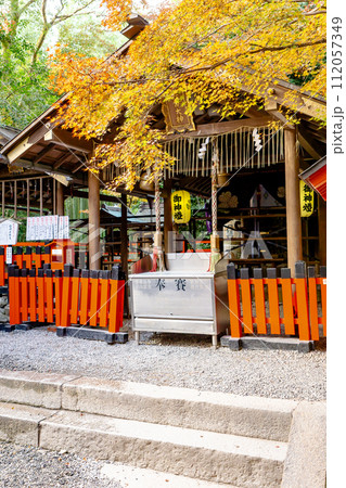 京都市右京区嵯峨野々宮町の野宮神社（縁結びの神様）　拝殿と紅葉 112057349