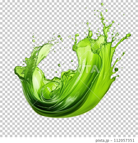 Energizing green juice splash isolated on a transparent background, highlighting the healthful blend of spinach, kale, and celery for a wellness boost 112057351