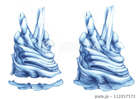 Watercolor blue crystal iceberg with transparency texture for template and clipart for winter holidays, New Year, Earth Day, Marine and Ocean life, for scrapbook, stickers, cards, borders, frames 112057572