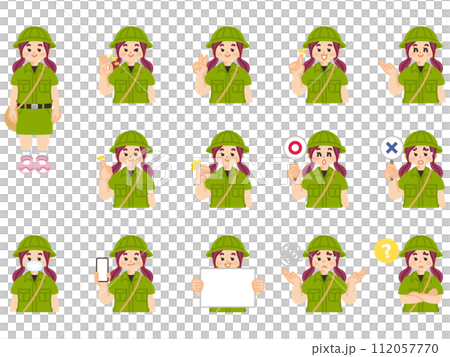 Expedition girl facial expression and gesture illustration material set 112057770