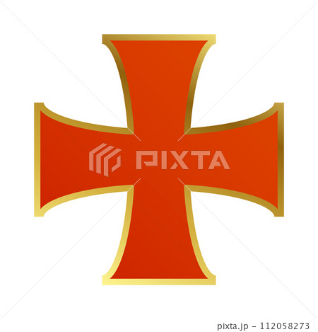 Knights Templar cross with a gold border on a white background. Vector illustration 112058273