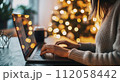 Freelancer performing remote work from home with laptop connectivity 112058442