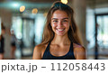 Yoga instructor in class for flexible yoga poses and mindful spiritual meditation relaxation 112058443