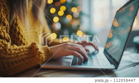 Freelancer performing remote work from home with laptop connectivity 112058447
