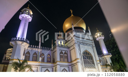 Sultan Masjid church light up at night in Haji Lane, Bugis, Singapore 112058880