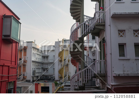 Top view spiral staircases of shophouse in Bugis, Singapore 112058881