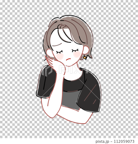 Illustration of a troubled/worried girl or woman, colored, transparent Illustration of a troubled/worried girl or woman, colored, transparent 112059073