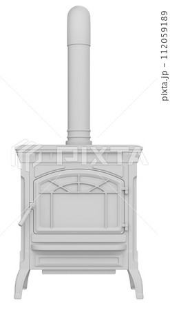 Clay render of wood burning stove isolated on white background - 3D illustration Clay render of wood burning stove isolated on white background - 3D illustration 112059189