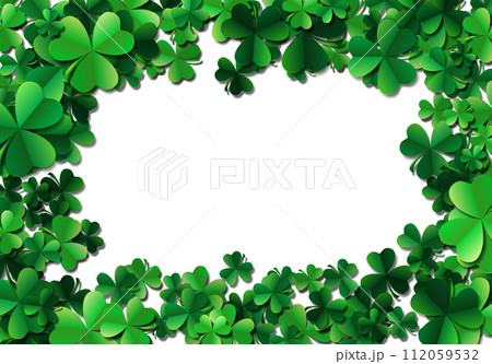 Saint Patricks day background with sprayed green clover leaves o Saint Patricks day background with sprayed green clover leaves o 112059532