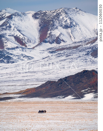 Beautiful Mongolian winter landscape, vertical view. 112060030