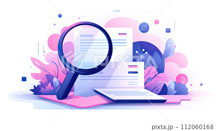 magnifying glass and document on abstract background with trees and bushes 112060168