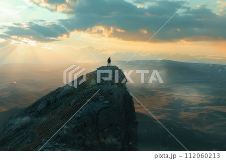 A breathtaking mountaintop view under the stars inspiring wonder and excitement a symbol of vision and yearning for the unknown 112060213