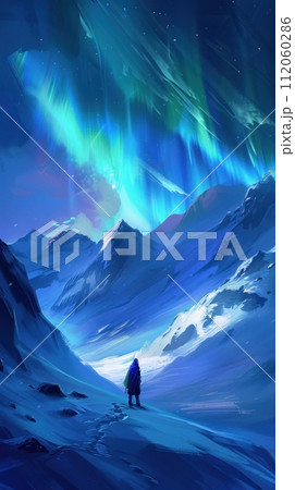 An untouched snowfield under the northern lights where natures purity meets the opportunity for magical discoveries 112060286