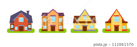 Cute Small House as Residential Building with Roof Vector Set Cute Small House as Residential Building with Roof Vector Set 112061370
