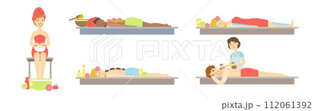 Woman at Spa Center and Beauty Salon Service Vector Set 112061392