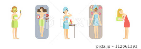 Woman at Spa Center and Beauty Salon Service Vector Set 112061393