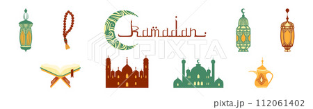 Ramadan Traditional Sign and Symbol of Muslim Holiday Vector Set 112061402