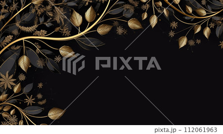 Elegant luxury background with gold leaves and ornament Elegant luxury background with gold leaves and ornament 112061963