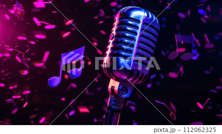 A classic vintage microphone with Neon Lighting A classic vintage microphone with Neon Lighting 112062325