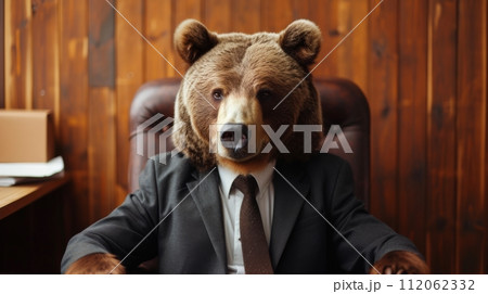 Bear in Business Attire Sitting at Desk Bear in Business Attire Sitting at Desk 112062332
