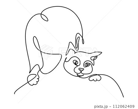 Woman with cat. Continuous one line drawing silhouette 112062409
