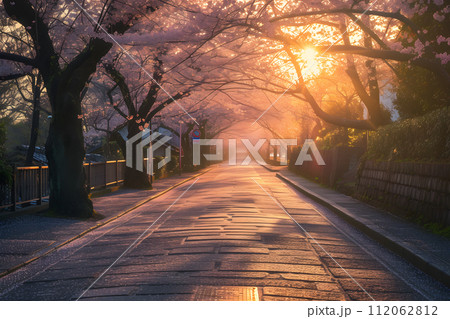 Sakura Splendor: Side View of Japan's Blossom Tunnel 112062812