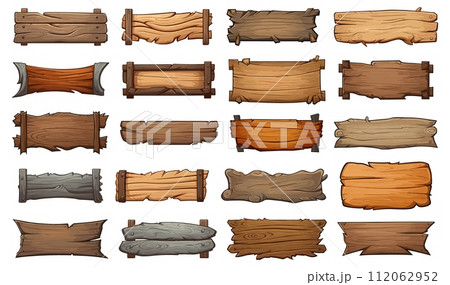 AI-generated content. Cartoon wood blank banners. Empty message boards graphics, rustic wooden planks label signs vector illustration AI-generated content. Cartoon wood blank banners. Empty message boards graphics, rustic wooden planks label signs vector illustration 112062952