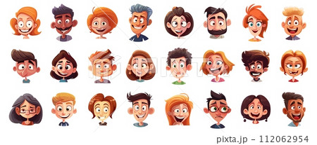 AI-generated content. Cartoon user avatars. Men and women persons, girls and boys students faces, multinational smiles portraits isolated on white AI-generated content. Cartoon user avatars. Men and women persons, girls and boys students faces, multinational smiles portraits isolated on white 112062954