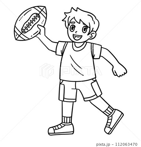American Boy Playing Football Isolated Coloring 112063470