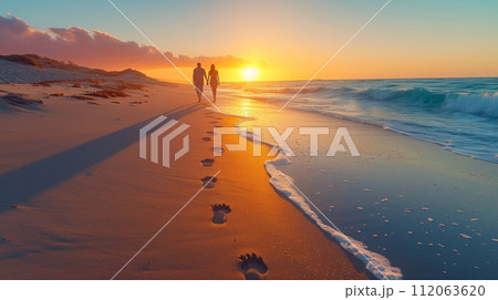 A couple strolling hand in hand along a...のイラスト素材 [112063620] - PIXTA