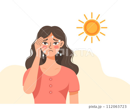 Young woman with headache from sunstroke or...のイラスト素材 [112063723] - PIXTA