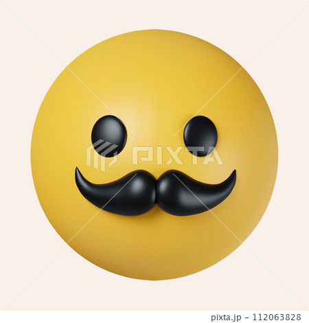3d Emoticon with mustache. icon isolated on gray background. 3d rendering illustration. Clipping path. 3d Emoticon with mustache. icon isolated on gray background. 3d rendering illustration. Clipping path. 112063828