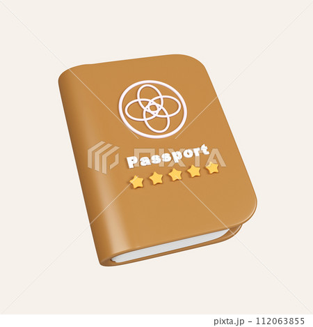 3D Brown passport icon. Identification Document. icon isolated on white background. 3d rendering illustration. Clipping path. 112063855