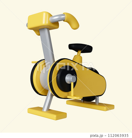 3d aerobic cardio exercise stationary bicycle machine. Fitness and health. Exercise equipment. icon isolated on yellow background. 3d rendering illustration. Clipping path. 3d aerobic cardio exercise stationary bicycle machine. Fitness and health. Exercise equipment. icon isolated on yellow background. 3d rendering illustration. Clipping path. 112063935
