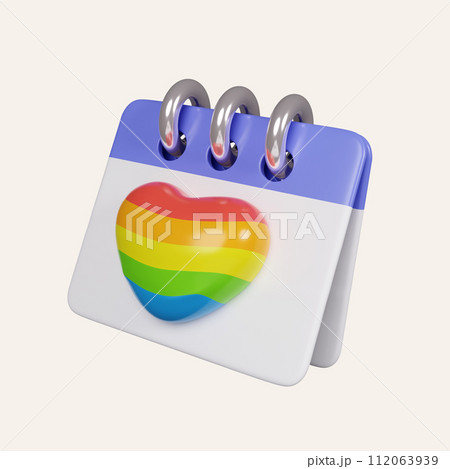 3d LGBTQ Pride Month. Tear-off calendar with 3d rainbow heart for design of LGBTQ events. 3d symbol of Pride day. icon isolated on white background. 3d rendering illustration. Clipping path. 3d LGBTQ Pride Month. Tear-off calendar with 3d rainbow heart for design of LGBTQ events. 3d symbol of Pride day. icon isolated on white background. 3d rendering illustration. Clipping path. 112063939