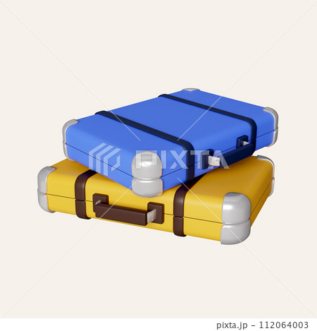 3D Blue and yellow Suitcase. icon isolated on white background. 3d rendering illustration. Clipping path. 3D Blue and yellow Suitcase. icon isolated on white background. 3d rendering illustration. Clipping path. 112064003