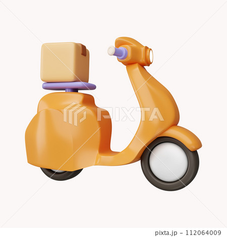 3D Online express delivery scooter service concept, fast response delivery by scooter, courier Pickup, Delivery, Online Shipping Services. 3d illustration 112064009
