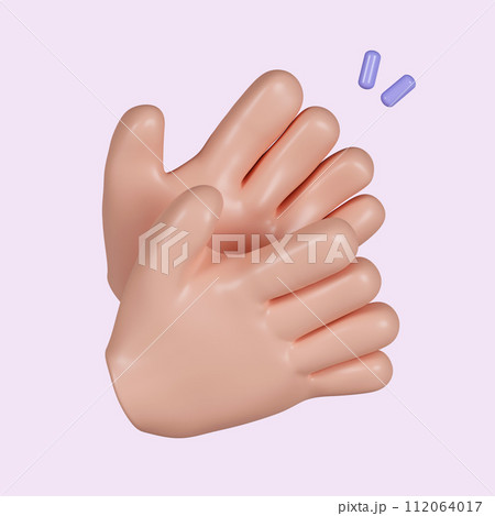 3d Cartoon human hand applause. icon isolated on pink background. 3d rendering illustration. Clipping path. 3d Cartoon human hand applause. icon isolated on pink background. 3d rendering illustration. Clipping path. 112064017