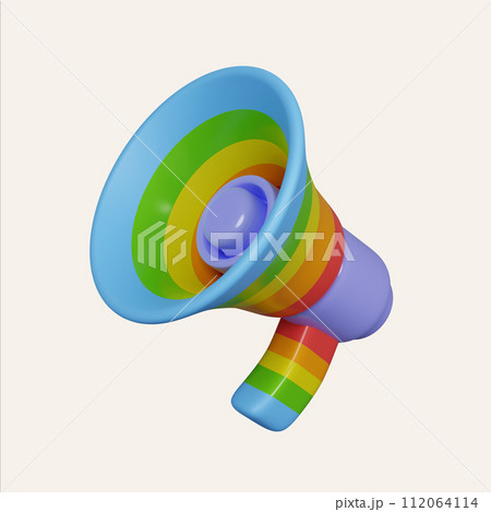 3d rainbow speaker for Gay pride, LGBT pride, LGBTQ symbol. icon isolated on white background. 3d rendering illustration. Clipping path. 3d rainbow speaker for Gay pride, LGBT pride, LGBTQ symbol. icon isolated on white background. 3d rendering illustration. Clipping path. 112064114